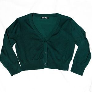 Urban Coco Womens Green Cropped Cardigan Button Front Long Sleeve Size L